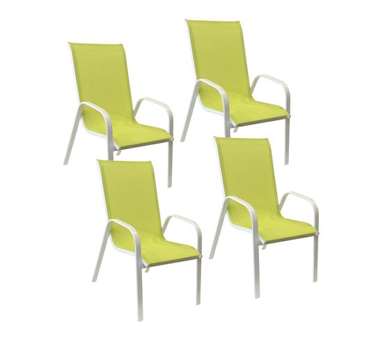 Lot De 4 Chaises Marbella En Textilène Vert - Aluminium Blanc