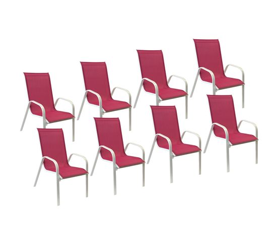 Lot De 8 Chaises Marbella En Textilène Rose - Aluminium Blanc