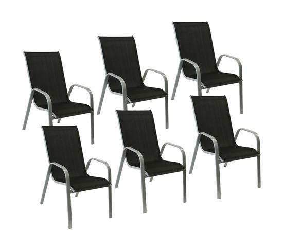 Lot De 6 Chaises Marbella En Textilène Noir - Aluminium Gris