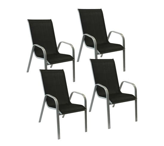 Lot De 4 Chaises Marbella En Textilène Noir - Aluminium Gris