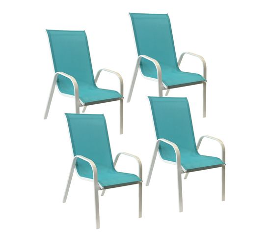 Lot De 4 Chaises Marbella En Textilène Bleu - Aluminium Blanc