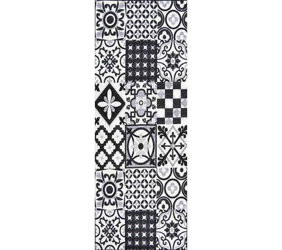 Tapis Rectangle Carreaux De Ciment - 50x100 cm - Utopia - Noir