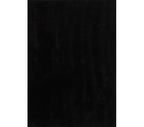 Tapis De Salon Uni Doux Poils Long Loft Noir 200x290 Cm