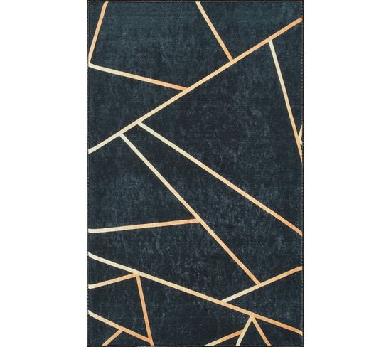 Tapis De Salon Rectangulaire Lavable En Machine A Motif Geometrique 50x80 Cm - Stampa 2205 - Noir