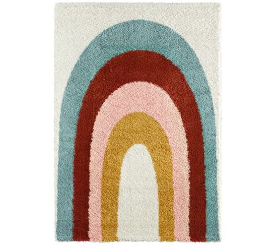Tapis Enfants Rectangle Shaggy Motifs Mini Arc - Aquarelles - 80x150 cm - Multicolore