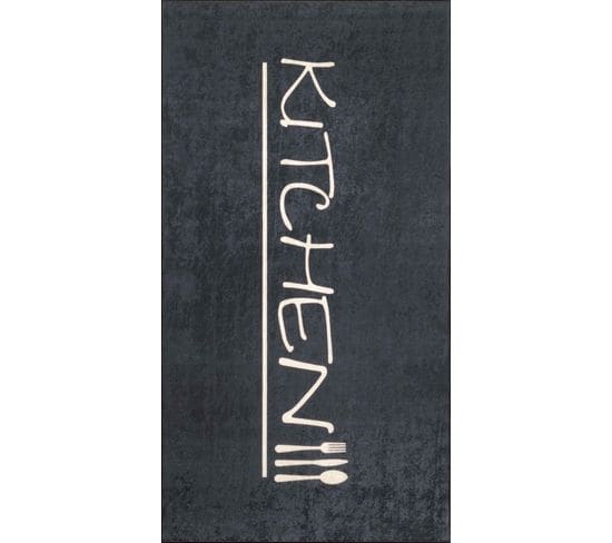 Tapis De Cuisine Rectangulaire Lavable En Machine Kitchen 80x150 Cm - Stampa 8170 - Anthracite