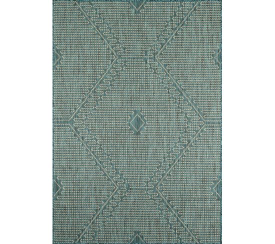 Tapis De Salon Intérieur Extérieur Géométrique Bleu Turquoise Polypropylène 120x160 Cm