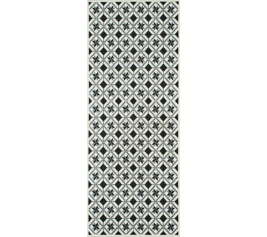 Tapis De Cuisine Carreaux De Ciment - 70x180 Cm - Azulejos - Noir