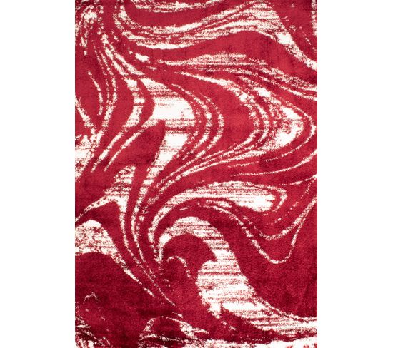 Tapis Salon - Motif Géométrique - 677 Rouge - Poil Long- Oslo - 120x160 cm - 100% Polyester