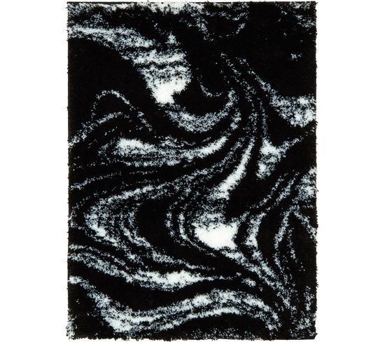 Tapis Salon - Motif Géométrique - 677 Noir - Poil Long- Oslo - 67x90 cm - 100% Polyester