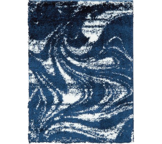Tapis Salon - Motif Géométrique - 677 Bleu - Poil Long- Oslo - 67x90 cm - 100% Polyester