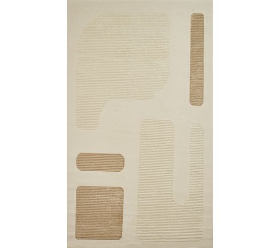 Tapis Motif Géométrique En Relief - Crème Et Beige - 80x150 cm