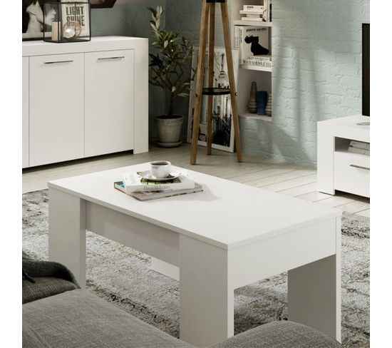 Table Basse Relevable Blanc Mat - Ruyruy - L 100 X L 50 X H 45 Cm