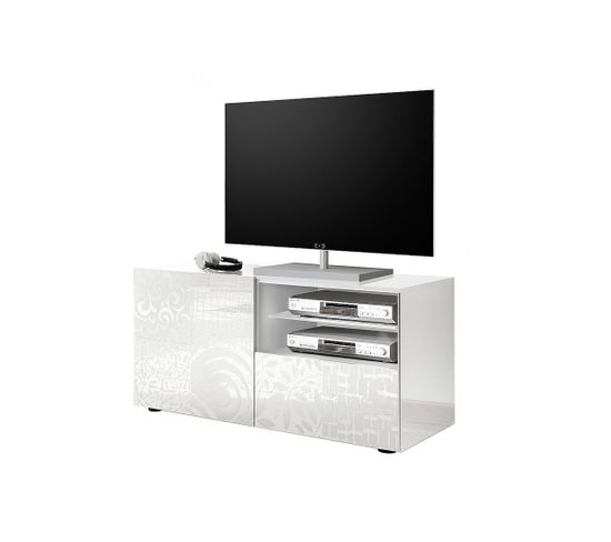 Meuble Tv 1 Porte 1 Tiroir Laqué Blanc Brillant - Bari