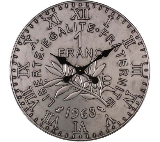 Horloge En Fer Pièce De Monnaie 60 Cm 1 Franc - Argent