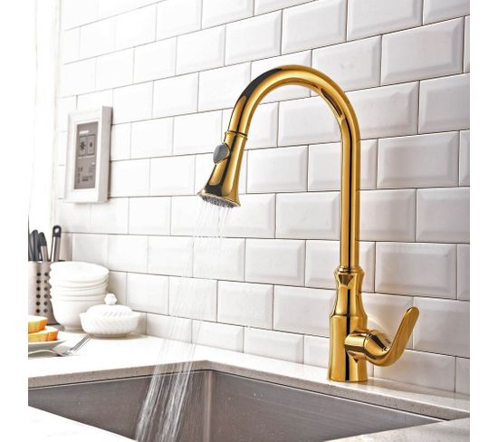 robinet de cuisine mitigeur extractible en laiton solide dore robinet but