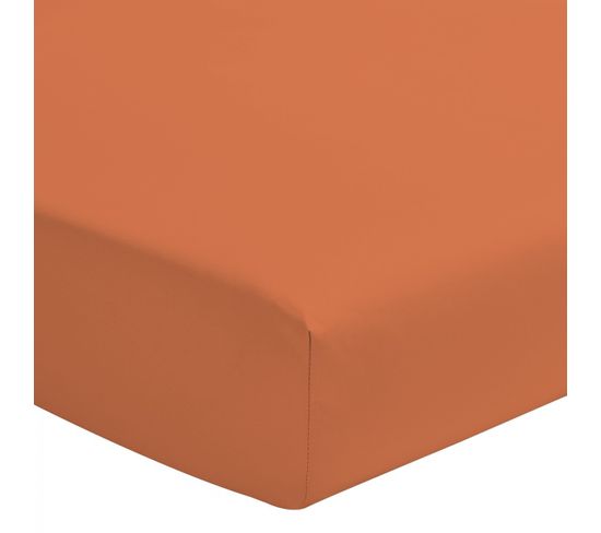 Drap Housse Percale De Coton - Bonnet 30cm - Orange - 160x200 Cm