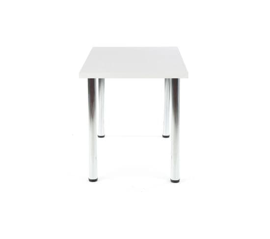 Table 120x60cm Avec Plateau Blanc Mat Et Pieds Ronds En Métal Chromé Rigel