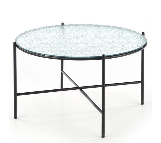 Table Basse Avec Plateau Rond En Verre De 70 Cm Et Structure En Métal Noir Ancolie-l