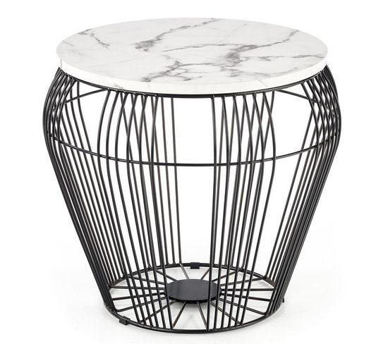 Table Basse Design Avec Plateau Rond Aspect Marbre Blanc Et Structure Ajourée En Métal Noir Capucine