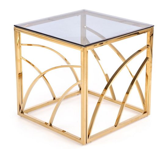 Table Basse Carrée Avec Structure Design En Acier Doré Et Plateau En Verre Fumé Sochic