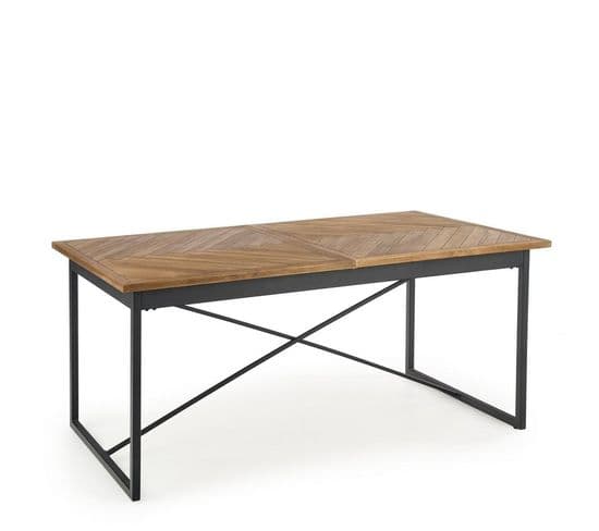 Table à Manger 180-240 X 90cm Avec Plateau Aspect Chêne Miel Et Structure En Métal Noir Vesta