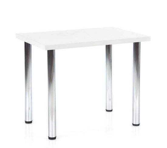 Table 90x60 Cm Avec Plateau Blanc Mat Et Pieds Ronds En Métal Chromé Rigel