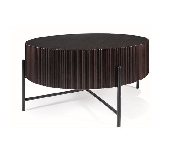 Table Basse Design Ronde 80 Cm Avec Pieds En Métal Noir Selma