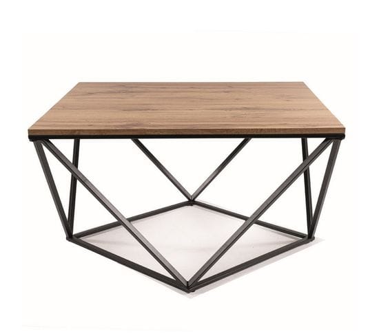 Table Basse Design Avec Plateau 80x80 Aspect Chêne Et Piètement Noir Emily