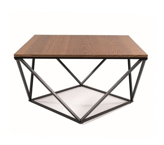 Table Basse Design Avec Plateau 80x80 Aspect Noyer Et Piètement Noir Emily