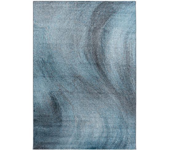 Wind Line - Tapis Graphique Effet Vagues - Bleu 080 X 150 Cm