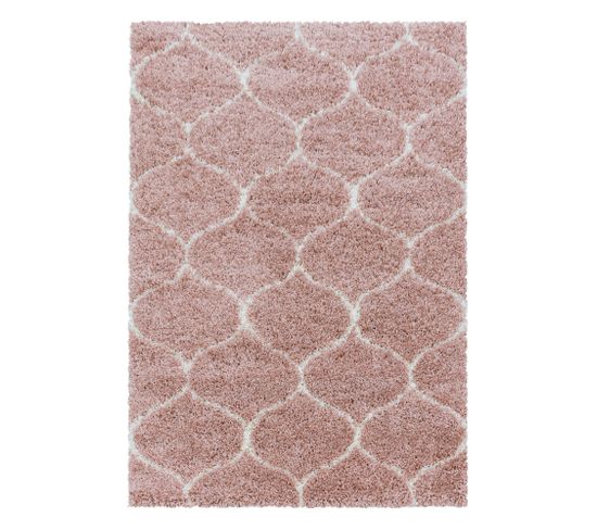 Salma - Tapis À Poils Longs Et Motifs Alhambra - Rose Et Blanc 200 X 290 Cm