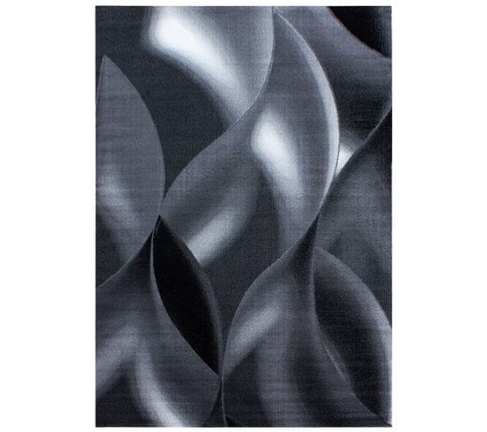 Mia - Tapis À Vagues Abstrait - Noir 200 X 290 Cm