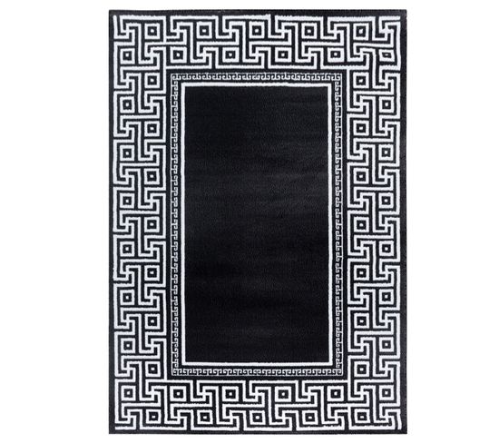 Maghreb - Tapis à Bordures Motifs Baroque - Noir Et Blanc 080 X 300 Cm