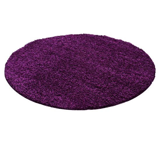 Shaggy - Tapis Uni Rond - Violet 160 X 160 Cm