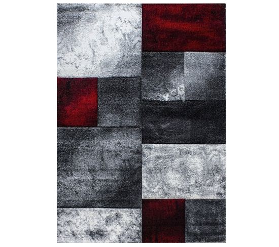 Aquarelle - Tapis Géométrique Effet Vieilli - Rouge Et Gris 200 X 290 Cm