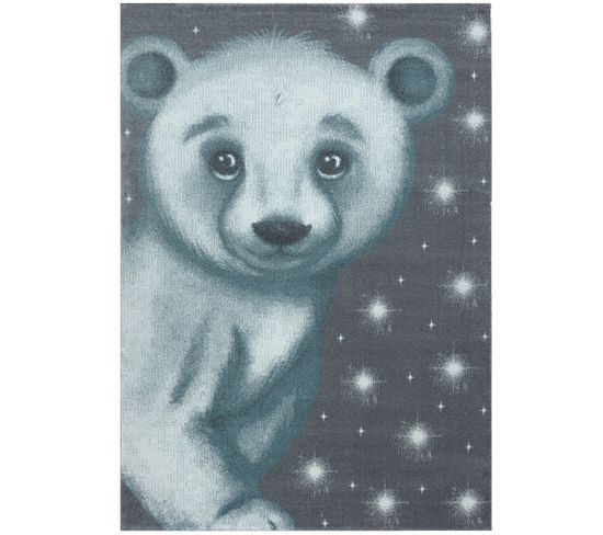 Teddy - Tapis Enfant Motif Ourson - Bleu 080 X 150 Cm