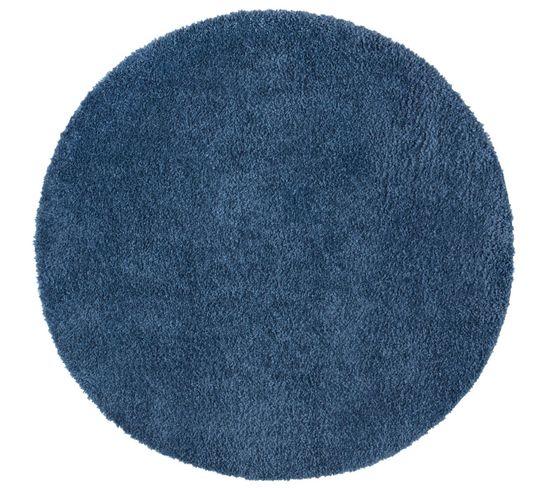 Tapis À Poils Longs Rond Softy Bleu 120x120cm