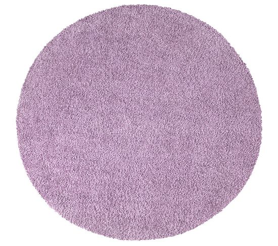 Tapis À Poils Longs Rond Softy Violet De Parme 160x160cm