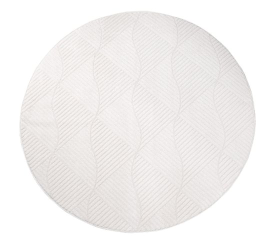 Tara - Tapis Rond À Relief Géométrique Couleur Uni Blanc 160x160cm