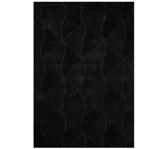 Tara - Tapis De Salon à Relief Géométrique Couleur Uni Noir 140x200cm