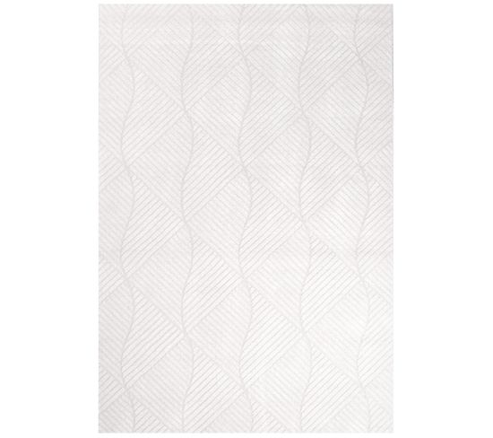 Tara - Tapis De Salon à Relief Géométrique Couleur Uni Blanc 140x200cm