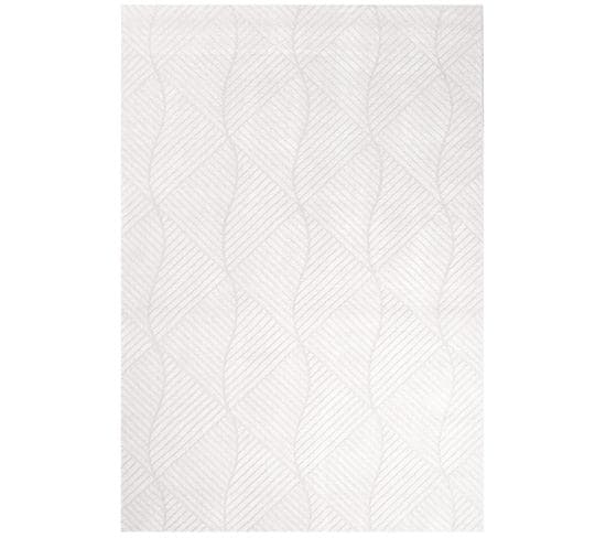 Tara - Tapis De Salon À Relief Géométrique Couleur Uni Blanc 80x150cm