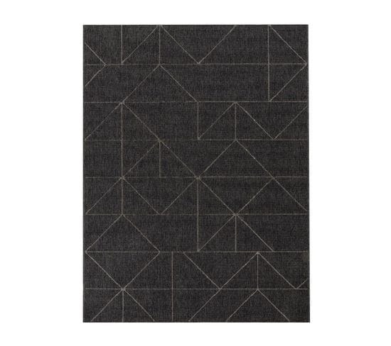 Tapis Extérieur Intérieur Géométrique Noir - Bodrum 26 Noir - 80x150 Cm
