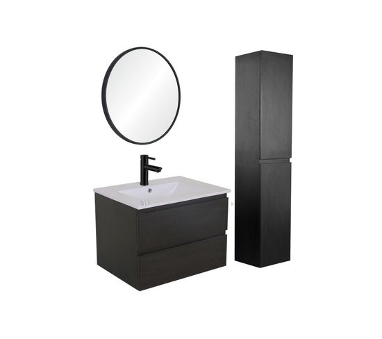 Meuble Simple Vasque 60cm Sorrento Noir +vasque+robinet Noir+miroir+colonne