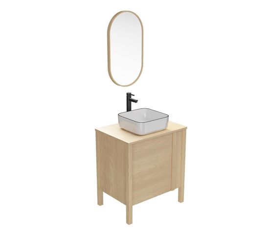 Meuble Simple Vasque 70cm Chêne Nesto Porte Lisse + Vasque +robinet +miroir