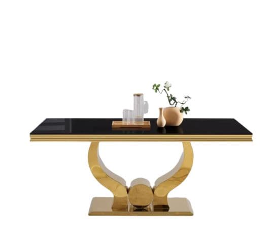 Table à Manger Trofy Gold Verre Noir 180x90x75cm