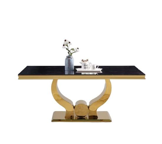 Table à Manger Trofy Gold Marbré Noir 180x90x75cm