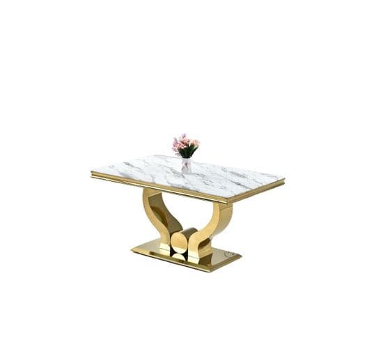 Table à Manger Trofy Gold Marbré Blanc 180x90x75cm