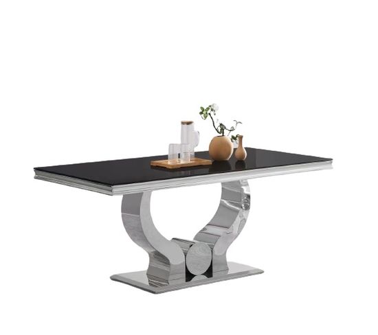 Table à Manger Trofy Chrome Verre Noir 180x90x75cm